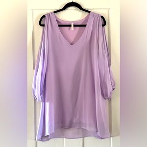 Lavender mini dress with open sleeves